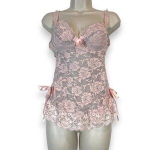 Pink Lace Babydoll Lingerie with Satin Bows Camisole Size Small